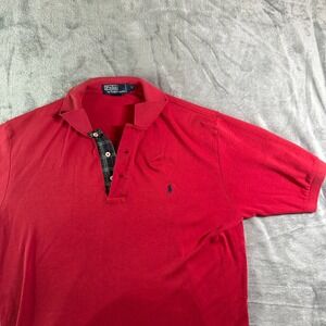 Polo Ralph Lauren Polo Shirt Classic Fit‎ Red Plaid Trim Casual Mens L